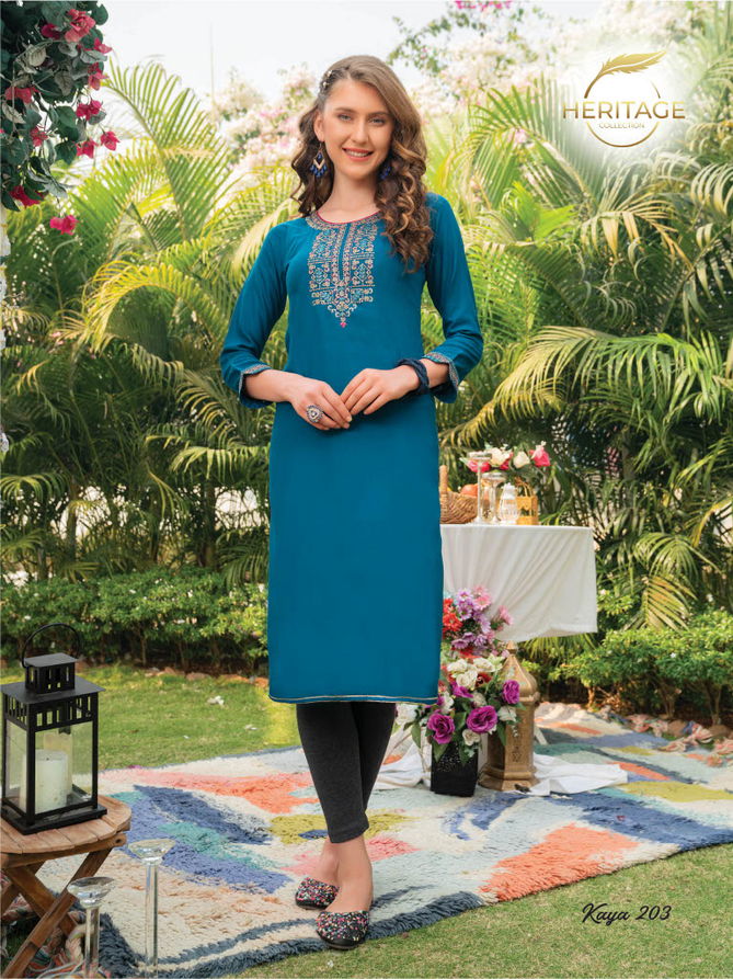 Heritage Kaya 2 Fancy Party Wear Rayon Designer Embroidery Kurti Collection